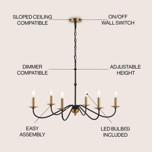 Wicklow 6 - light bohemian farmhouse iron led chandelier - Tuesday Morning - Chandeliers