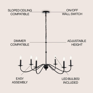 Wicklow 6 - light bohemian farmhouse iron led chandelier - Tuesday Morning - Chandeliers