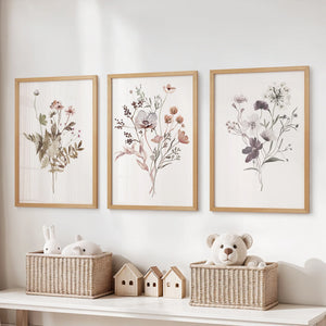 Meadow Wildflower Print Set of 3 Pieces. Watercolor Botanical Prints