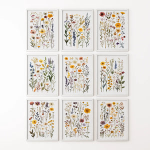 Meadow Wildflowers Prints. Floral Wall Art Set of 9 Pieces