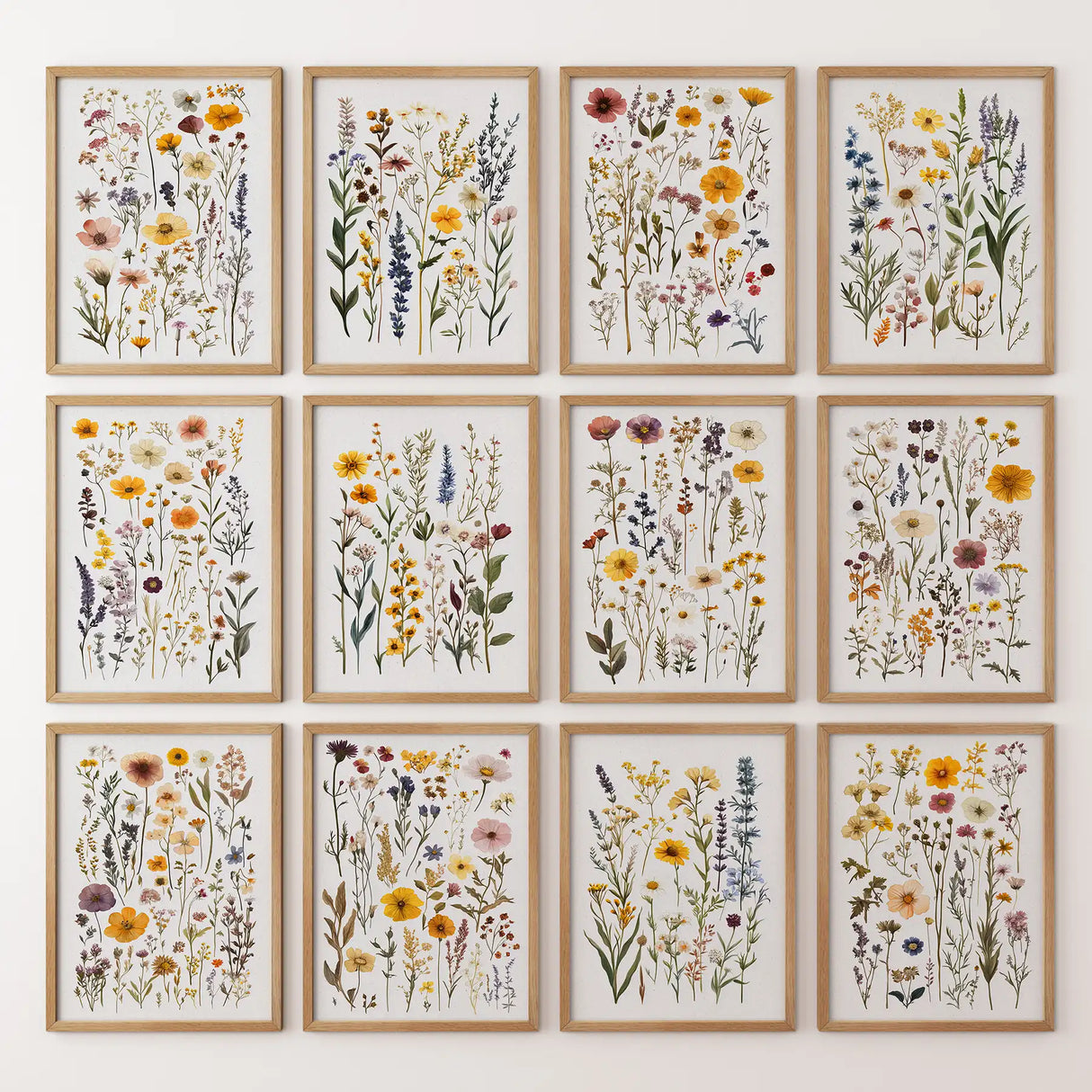 Pressed Flower Art Print Set of 12. Botanical Lithograph