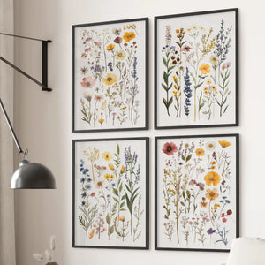 Wildflower Wall Art Set of 4. Vintage Botanical Prints