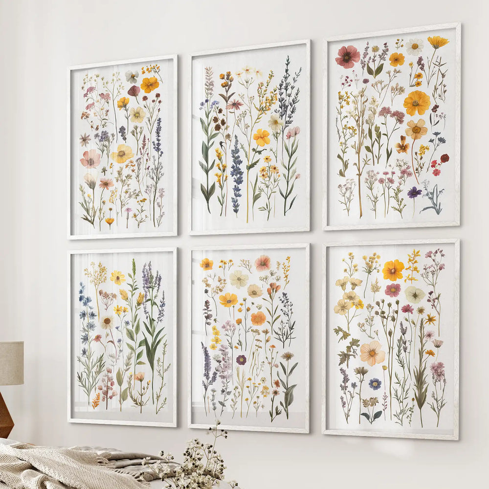 Gallery Wall of Wildflower Art Prints. Set of 6 Piece Décor
