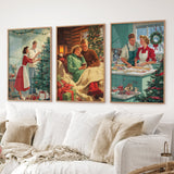 Nostalgic Christmas Decor. Cozy Retro Holiday Set of 3 Art
