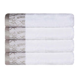 Cotton Floral Jacquard Border Bath Towel Set of 4 - Bath Towel by Superior Brand