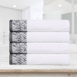 Cotton Floral Jacquard Border Bath Towel Set of 4 - Bath Towel by Superior Brand