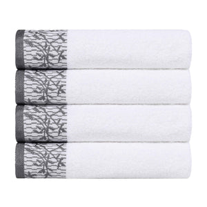 Cotton Floral Jacquard Border Bath Towel Set of 4 - Bath Towel by Superior Brand