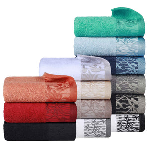 Cotton Floral Jacquard Border Bath Towel Set of 4 - Bath Towel by Superior Brand