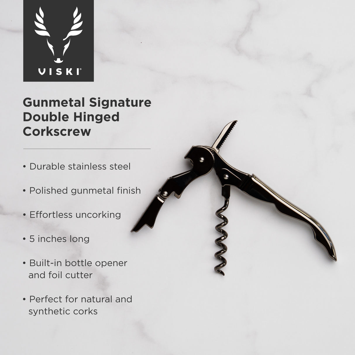Gunmetal signature double hinged corkscrew by viski®