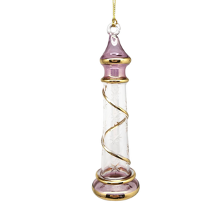 Glass Lighthouse Ornament With Gold Accent - Pink