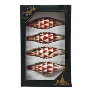 Krebs Value Glass Ornament 4 pack - Red & White Diamond Drop