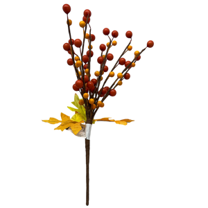 Two Tone Orange Berry Spray  With Autumn Leaves 10  Inch