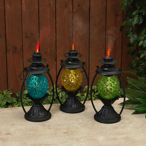 14'' Lighted Metal and Glass Lantern - Yellow