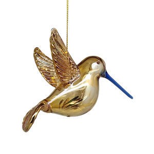 Gold Etched Glass Hummingbird Ornament - Golden