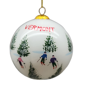 Hand Painted Glass Globe Ornament - Skiing The Glades, Vermont