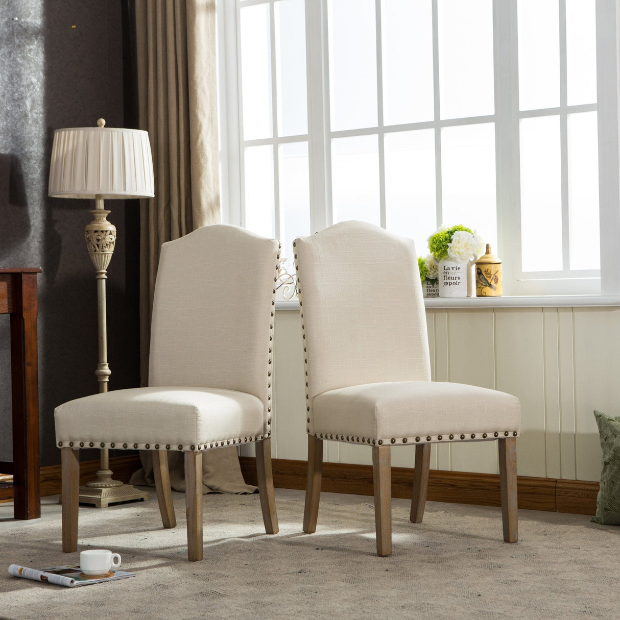 Wolen Upholstered Dining Chair with Nailhead Trim and High Back, Set of 2 - Dining Chairs