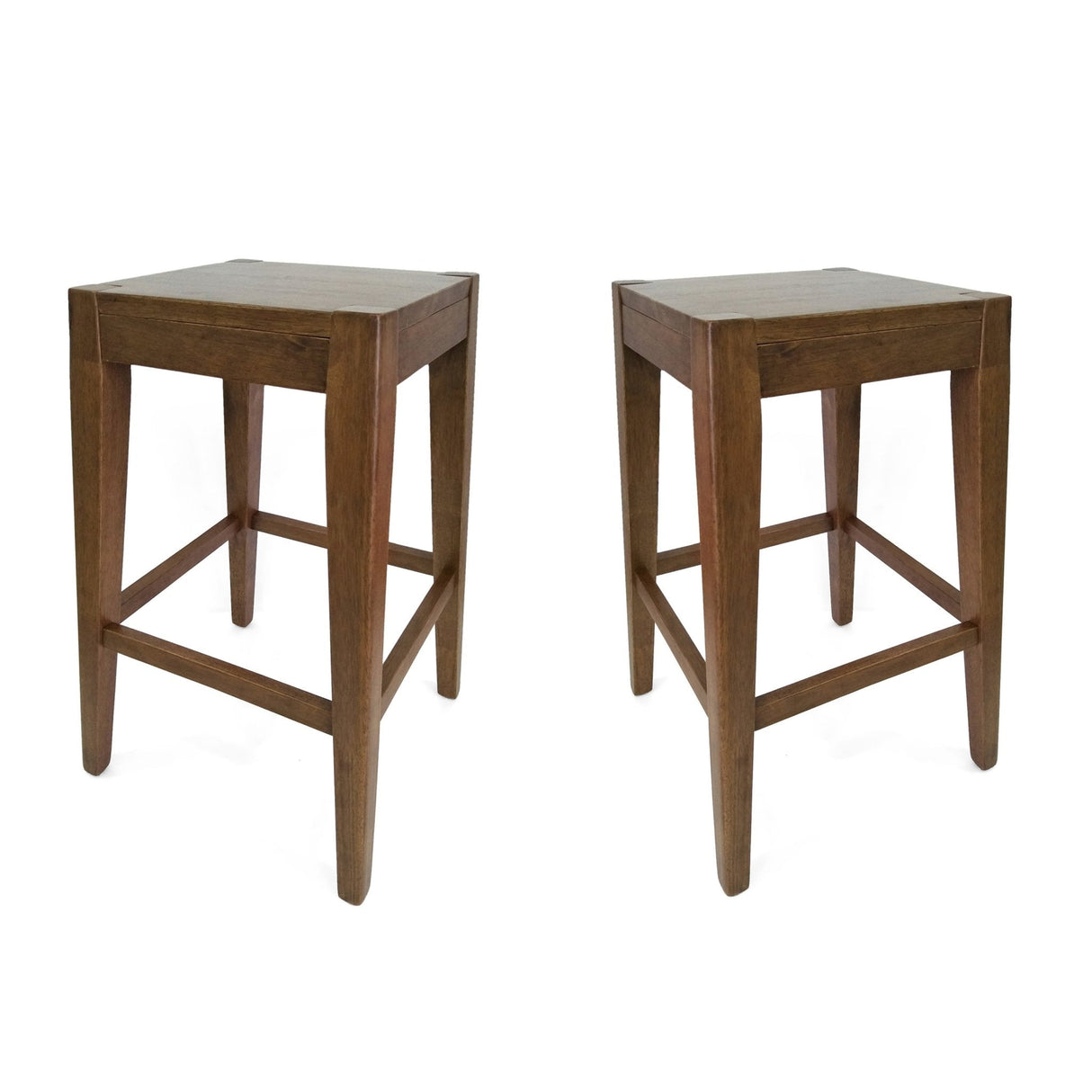 Wood Counter Stool with Armless Design and Footrest, Set of 2 - Counter Stools