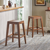 Wood Counter Stool with Armless Design and Footrest, Set of 2 - Counter Stools