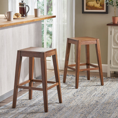 Wood Counter Stool with Armless Design and Footrest, Set of 2 - Counter Stools