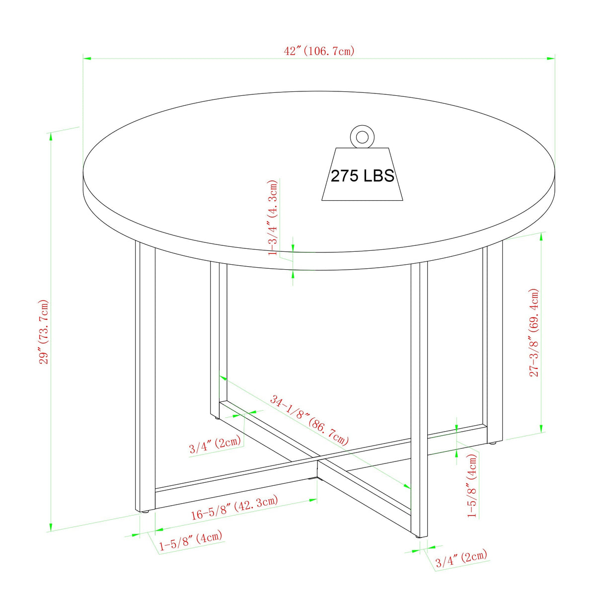 Wood Round Dining Table with Metal X Base - Dining Tables