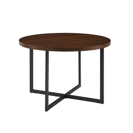 Wood Round Dining Table with Metal X Base - Dining Tables
