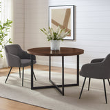 Wood Round Dining Table with Metal X Base - Dining Tables