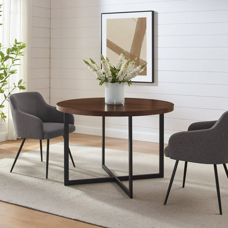 Wood Round Dining Table with Metal X Base - Dining Tables