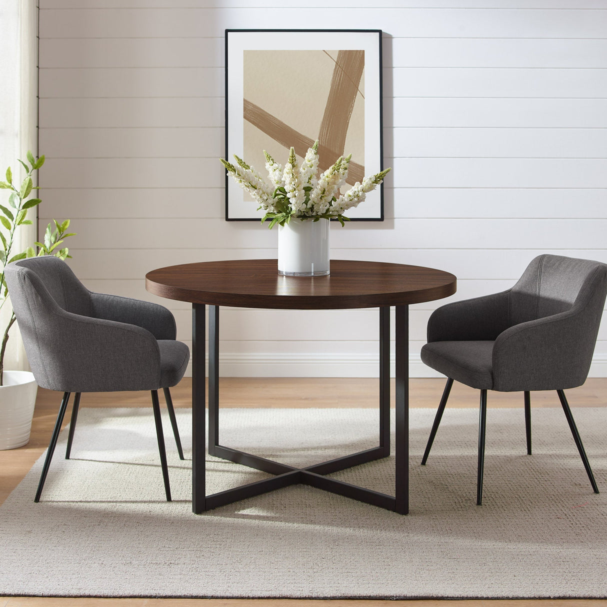 Wood Round Dining Table with Metal X Base - Dining Tables