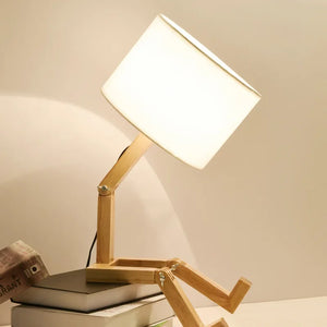 Adjustable Wooden Robot Table Lamp E27 Bedside Light with