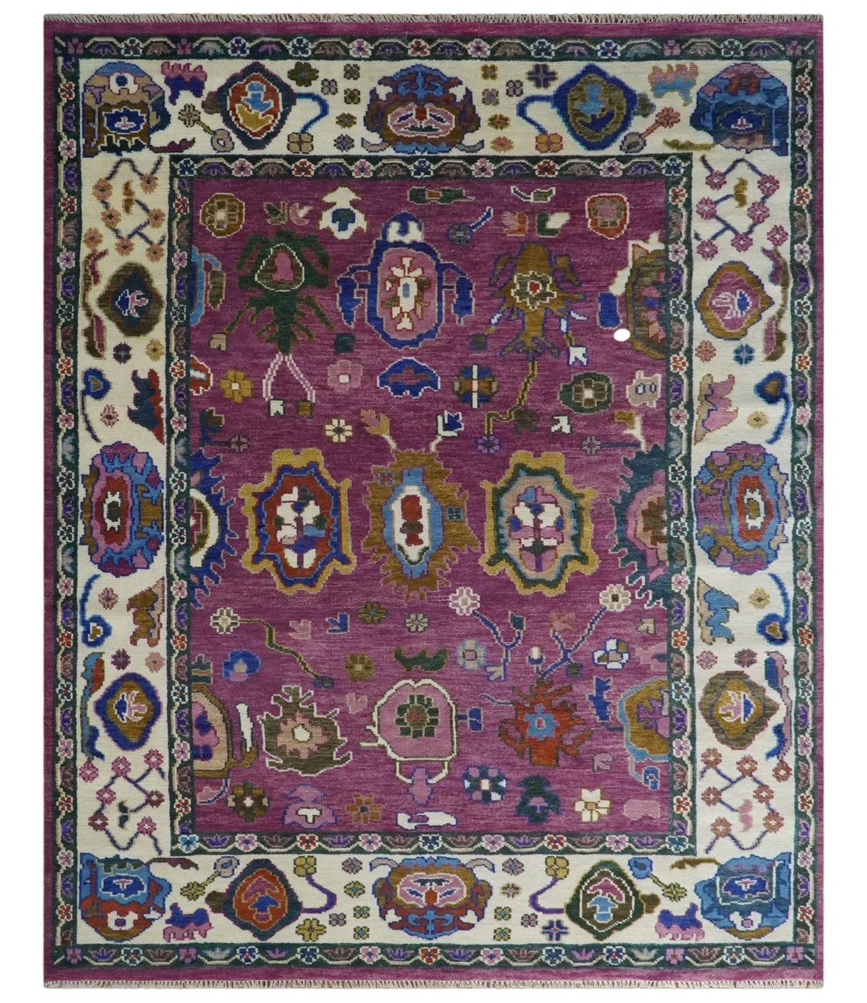 Purple And Ivory Hand knotted Modern Oushak Wool Area Rug