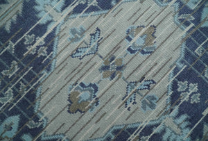 Woolen 8x10 Navy Blue and Beige Traditional Hand Knotted Wool Area Rug