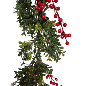 Boxwood Garland with Berries - 5 Feet Long