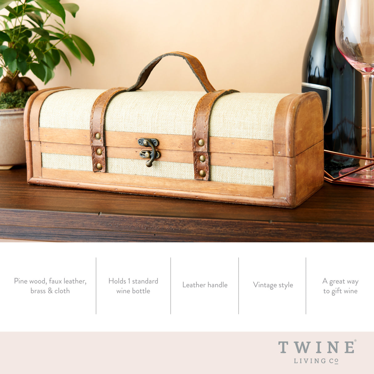 1-bottle vintage striped trunk wine box by twine®