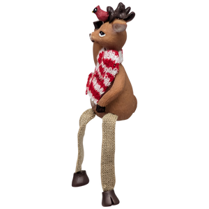 Red and White Striped Scarf with Cardinal Reindeer Shelfsitter