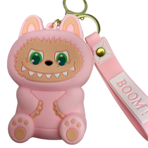 Silicone Labubu Coin Purse Key Chain Pendant (Sweet Strawberry Edition)