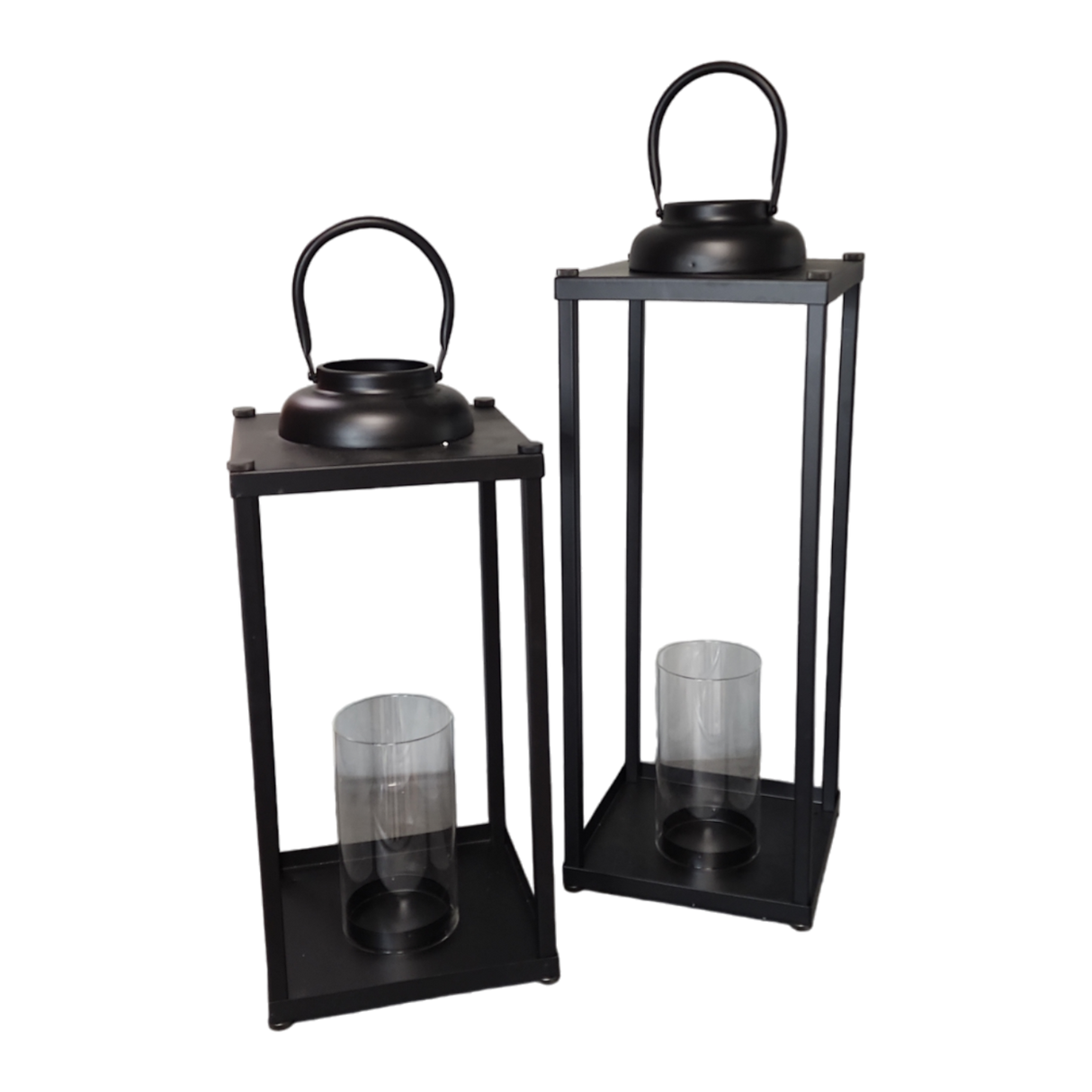 Modern Metal Pillar Lanterns - 2 Piece Set