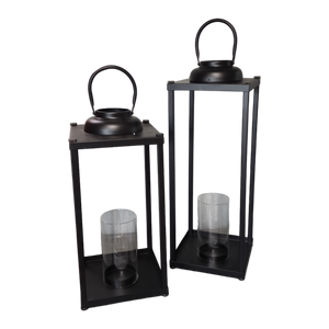 Modern Metal Pillar Lanterns - 2 Piece Set
