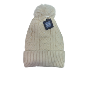 Pearl Chevron Knit Hat - Cream