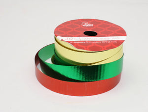 10 Foot Premium Ribbon 3 Piece Set - Red/Green/Gold