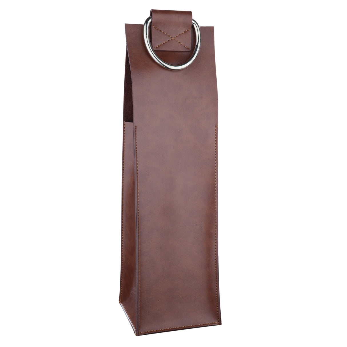 Brown faux leather single-bottle wine tote by viski®