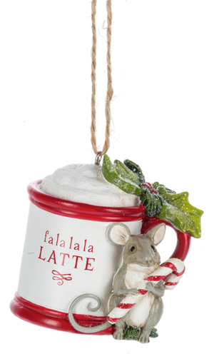 Holiday Mouse With Mug Ornament - Fa La La La Latte