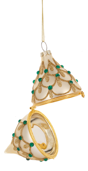 Glittered Hinged Drop Ornament - Cream