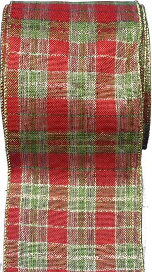 Metallic Plaid Wire Edged Ribbon - Per Yard
