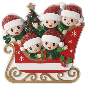 Sleigh With Gold Rails Family of 5 Ornament
