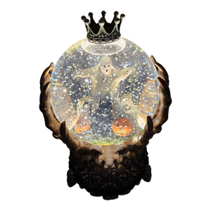 Spooky Spinning Waterglobe held by Skeleton Hands