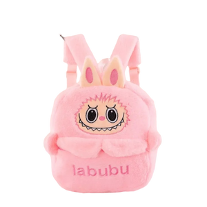 Cartoon Labubu Furry Backpack Children's Plush Backpack - Pink