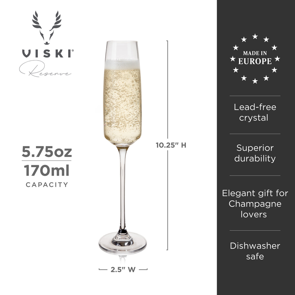 Reserve julien crystal champagne flute glasses viski®