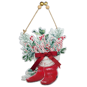 Metal Santa Boots with Bow - 10" Decor