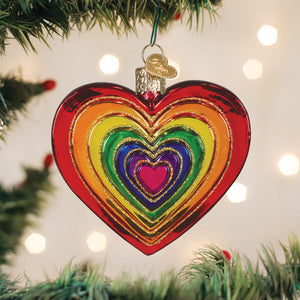 Rainbow Heart Glass Blown Ornament