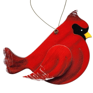 Wooden Cardinal Ornament - In flight Facing Right